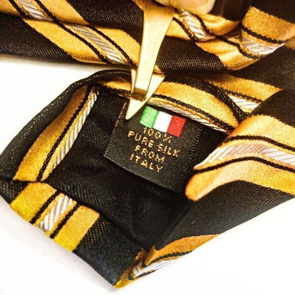 100% Silk VTG Serica Tie & Scimitar Sword Tie Bar Mother of Pearl - Picture 7 of 14